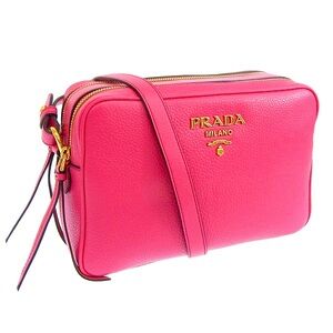 Authentic Prada Peonia Pink Vitello Phenix Leather Double Zip Crossbody …